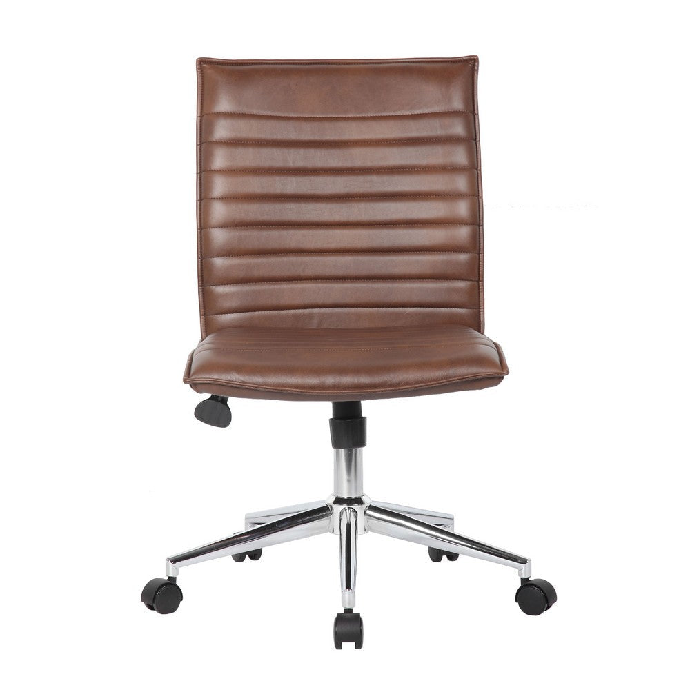 Haily Rolling Armless Commercial Grade Chair w Chrome Base | Brown Vinyl BM340711