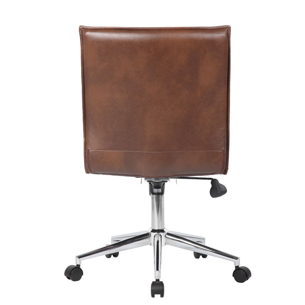 Haily Rolling Armless Commercial Grade Chair w Chrome Base | Brown Vinyl BM340711
