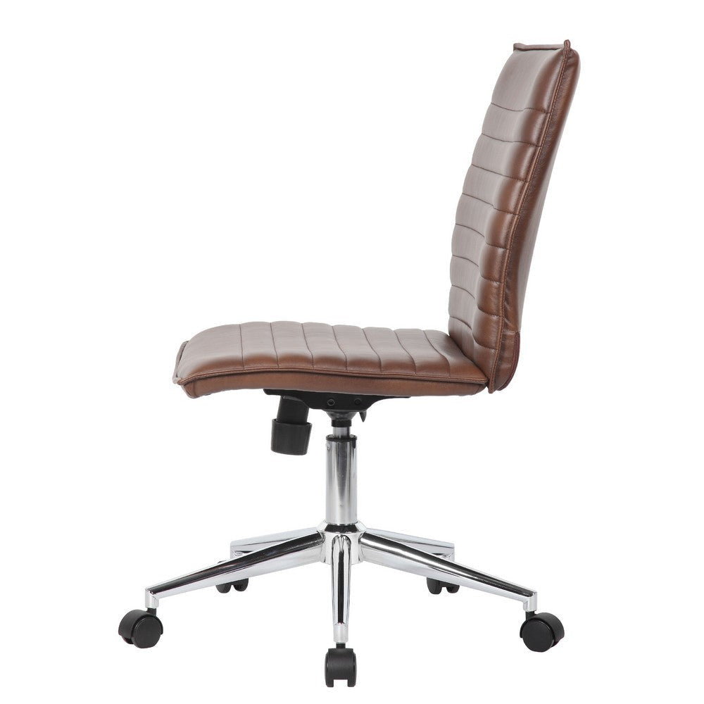 Haily Rolling Armless Commercial Grade Chair w Chrome Base | Brown Vinyl BM340711