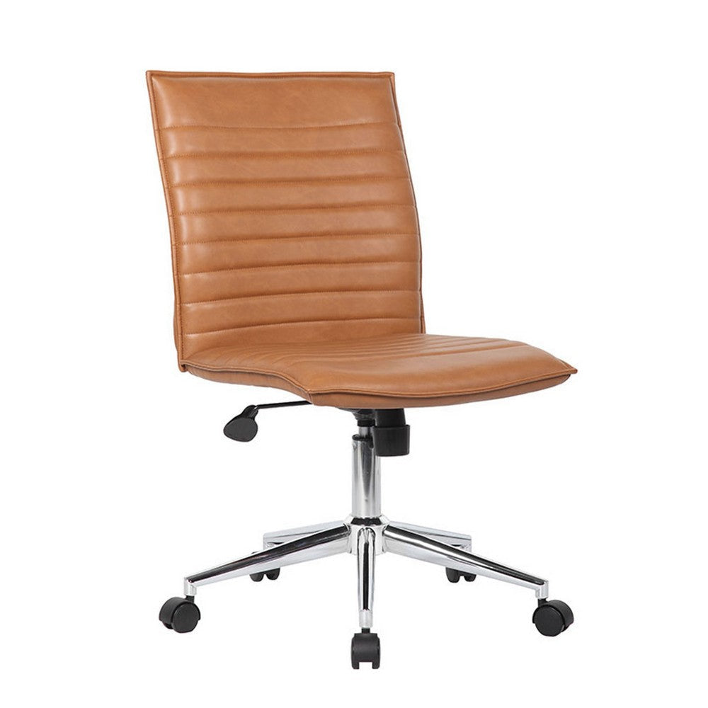 Haily Rolling Armless Chair w Chrome Base | Caramel Brown Vinyl BM340712