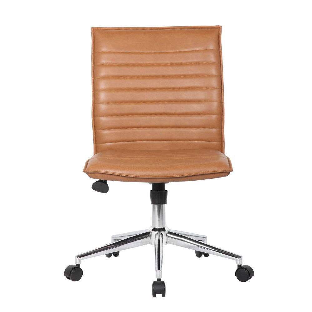 Haily Rolling Armless Chair w Chrome Base | Caramel Brown Vinyl BM340712