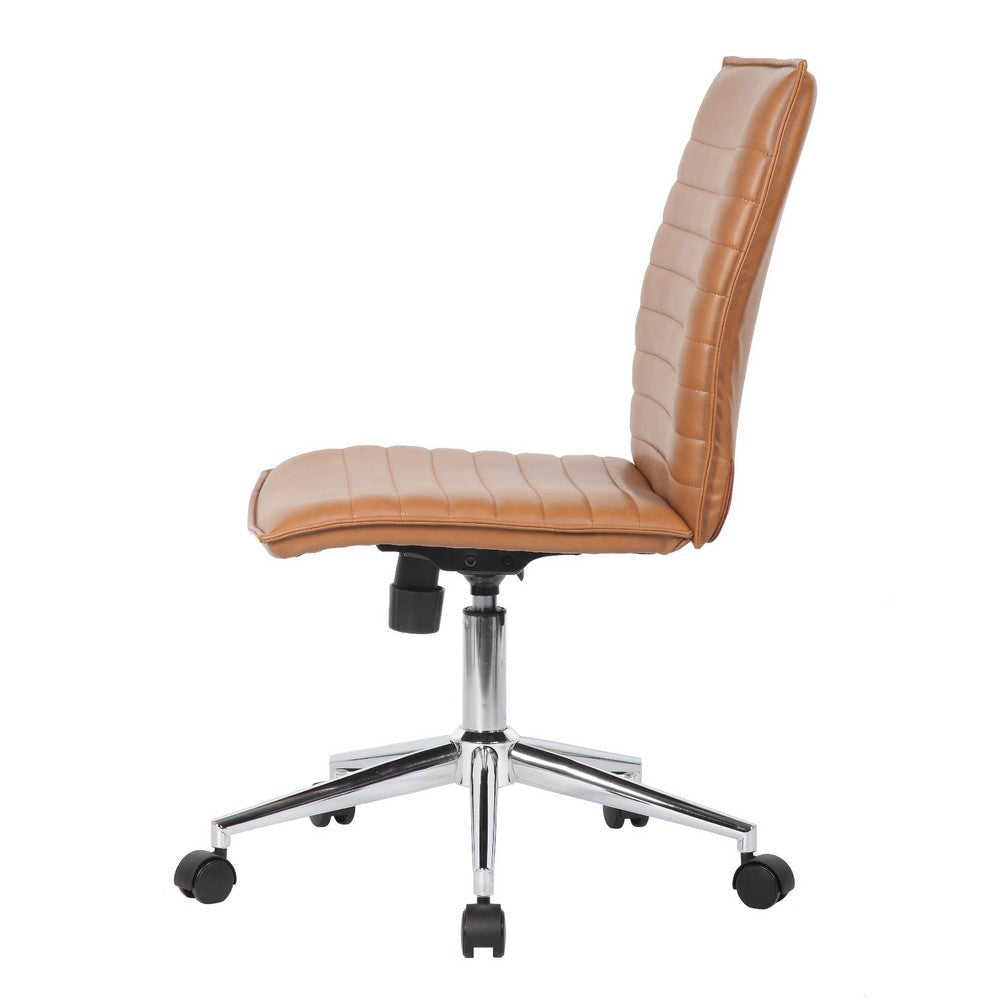 Haily Rolling Armless Chair w Chrome Base | Caramel Brown Vinyl BM340712