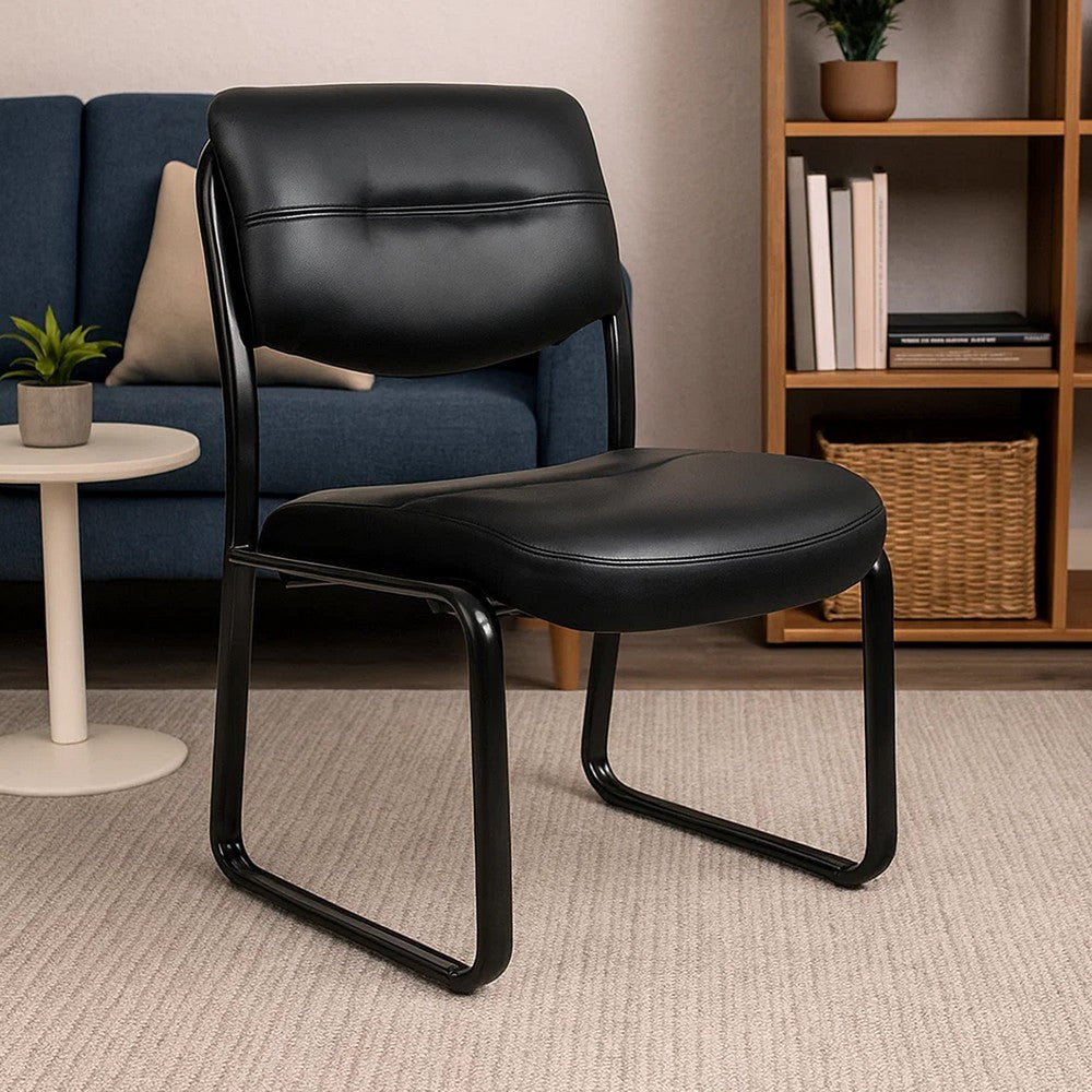 Eve Side Chair w Sled Base | Steel Frame | Black Faux Leather BM340713
