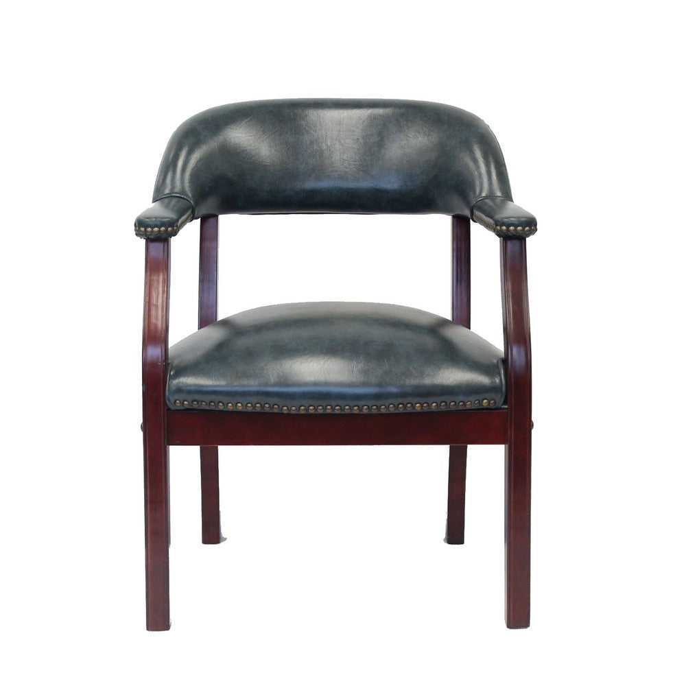 Elon Guest Chair w Brass Nailhead Trim | Mahogany Wood | Blue Vinyl BM340714