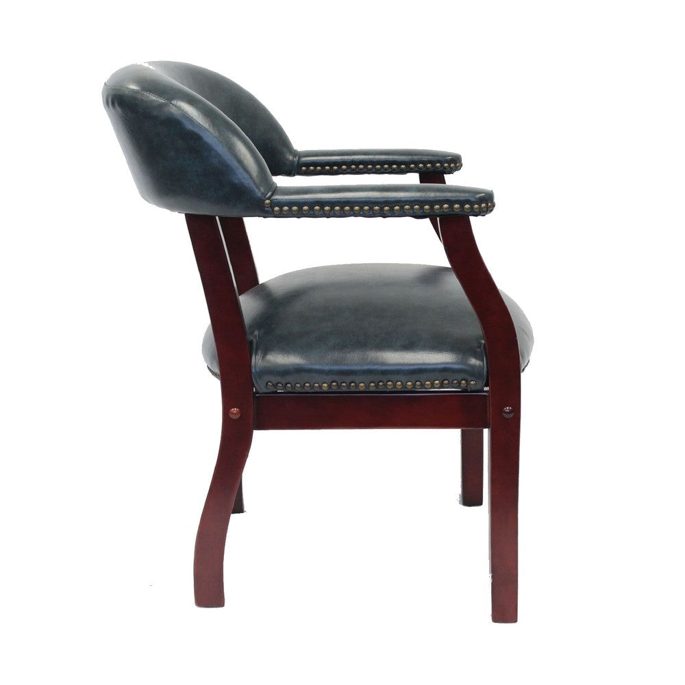 Elon Guest Chair w Brass Nailhead Trim | Mahogany Wood | Blue Vinyl BM340714
