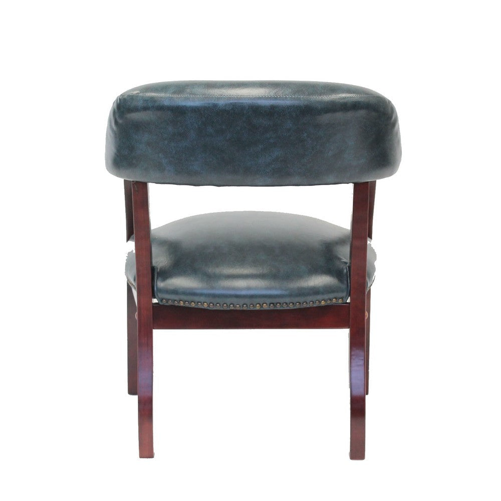 Elon Guest Chair w Brass Nailhead Trim | Mahogany Wood | Blue Vinyl BM340714