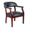 Elon Guest Chair w Brass Nailhead Trim | Mahogany Wood | Black Caressoft BM340715