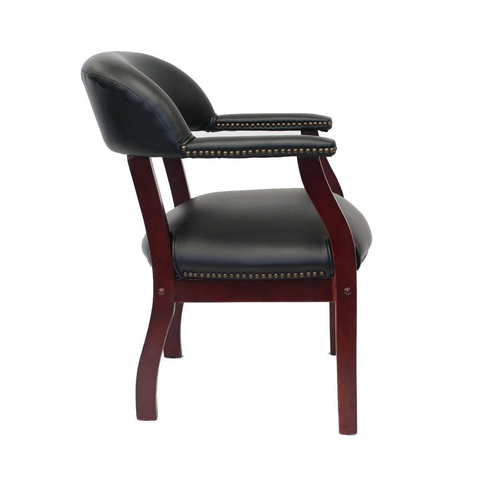 Elon Guest Chair w Brass Nailhead Trim | Mahogany Wood | Black Caressoft BM340715