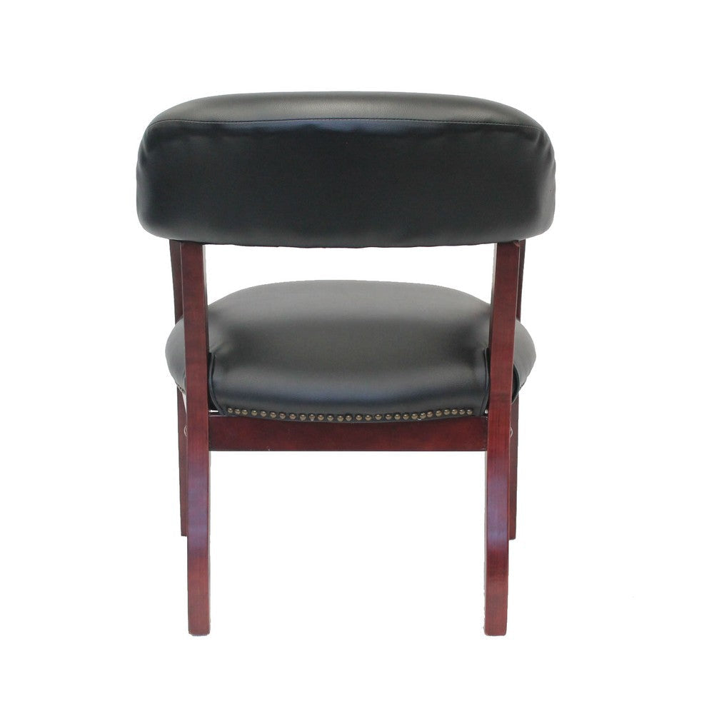 Elon Guest Chair w Brass Nailhead Trim | Mahogany Wood | Black Caressoft BM340715