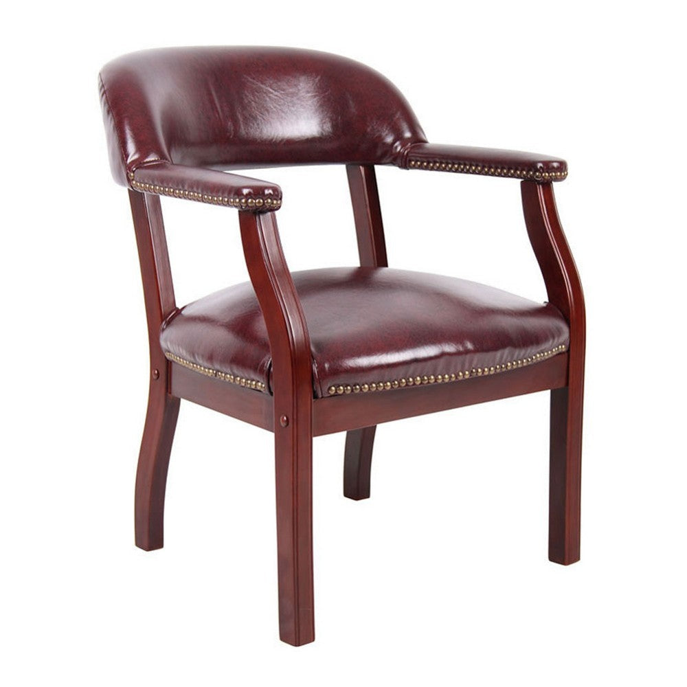 Elon Guest Chair | Brass Nailhead Trim | Mahogany | Burgundy Oxblood Vinyl BM340716