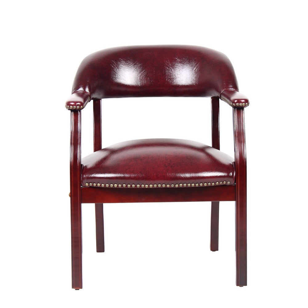 Elon Guest Chair | Brass Nailhead Trim | Mahogany | Burgundy Oxblood Vinyl BM340716