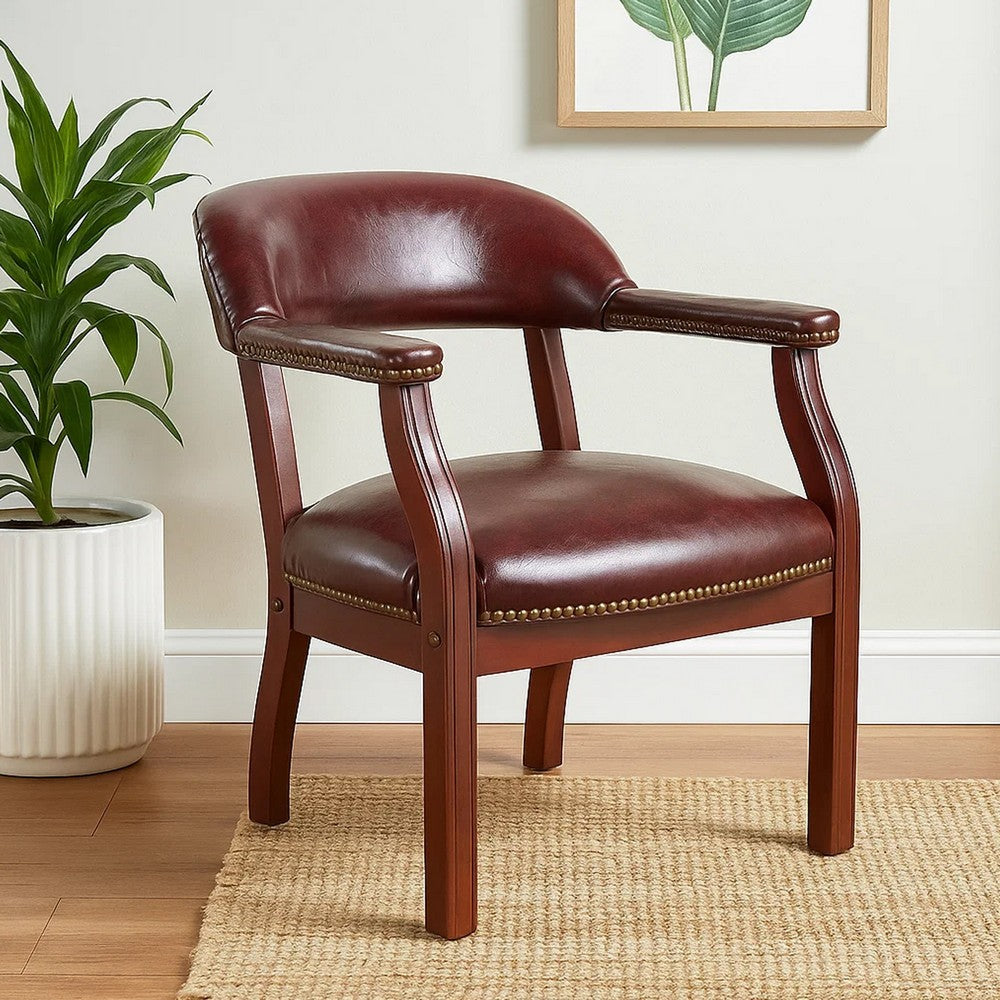 Elon Guest Chair | Brass Nailhead Trim | Mahogany | Burgundy Oxblood Vinyl