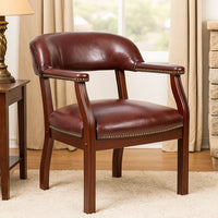 Elon Guest Chair | Brass Nailhead Trim | Mahogany | Burgundy Oxblood Vinyl