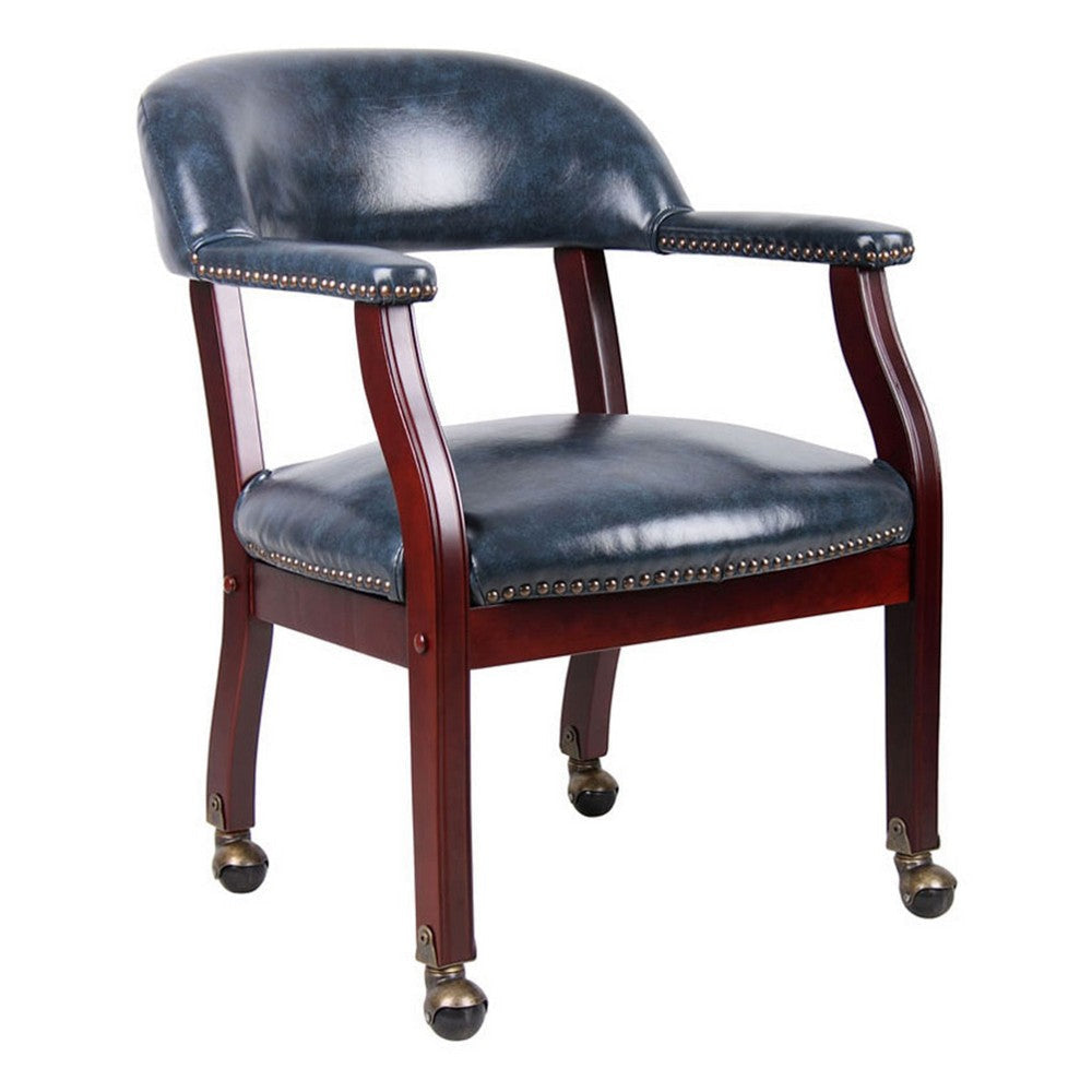 Anna Captain Chair | Brass Rivet Trim | Hooded Caster Wheels | Blue Vinyl BM340717