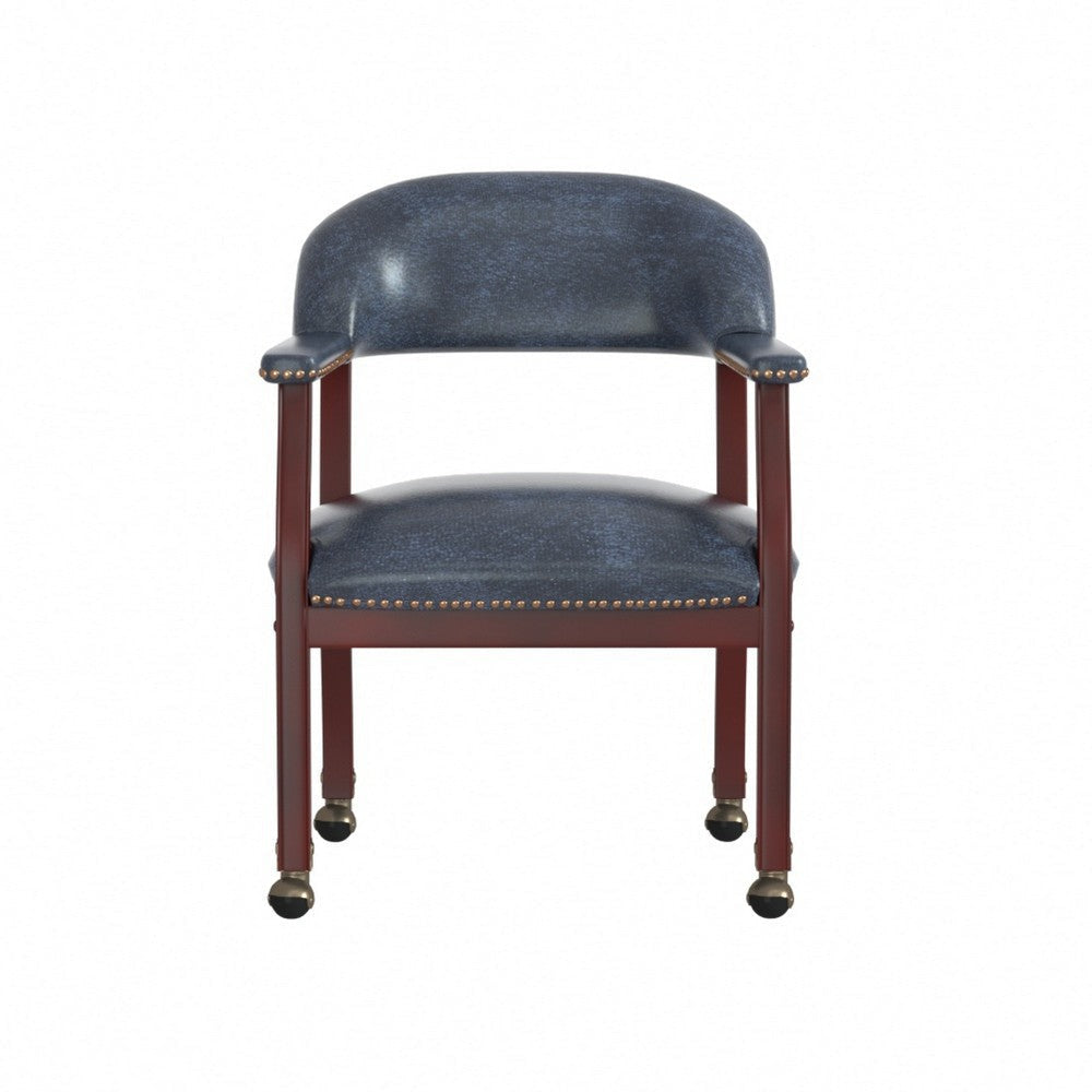 Anna Captain Chair | Brass Rivet Trim | Hooded Caster Wheels | Blue Vinyl BM340717