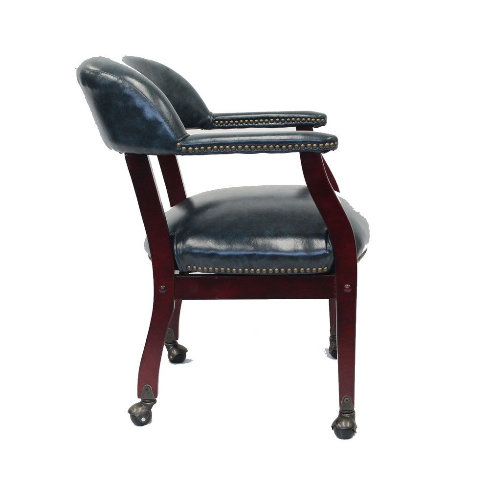 Anna Captain Chair | Brass Rivet Trim | Hooded Caster Wheels | Blue Vinyl BM340717