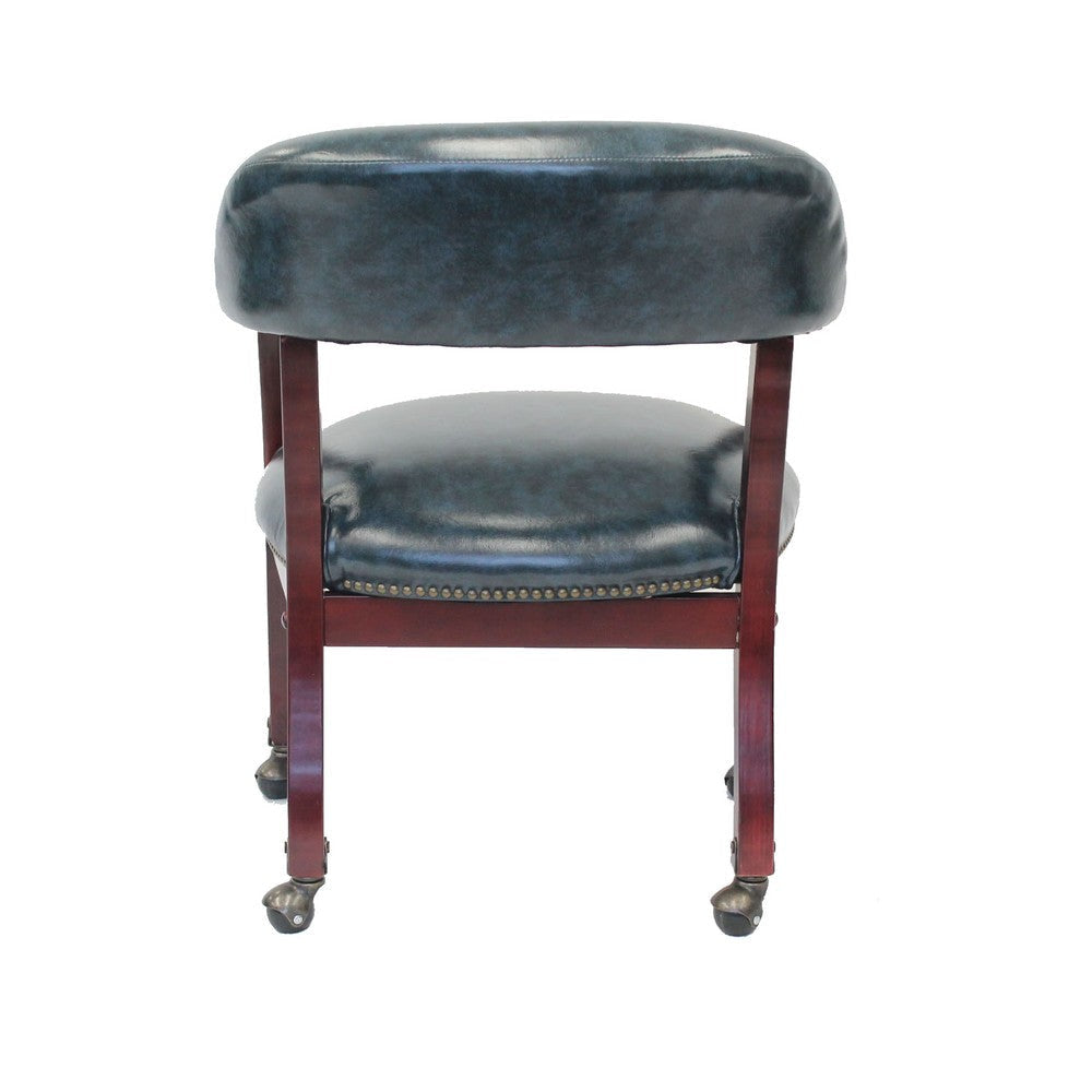 Anna Captain Chair | Brass Rivet Trim | Hooded Caster Wheels | Blue Vinyl BM340717