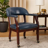 Anna Captain Chair | Brass Rivet Trim | Hooded Caster Wheels | Blue Vinyl BM340717