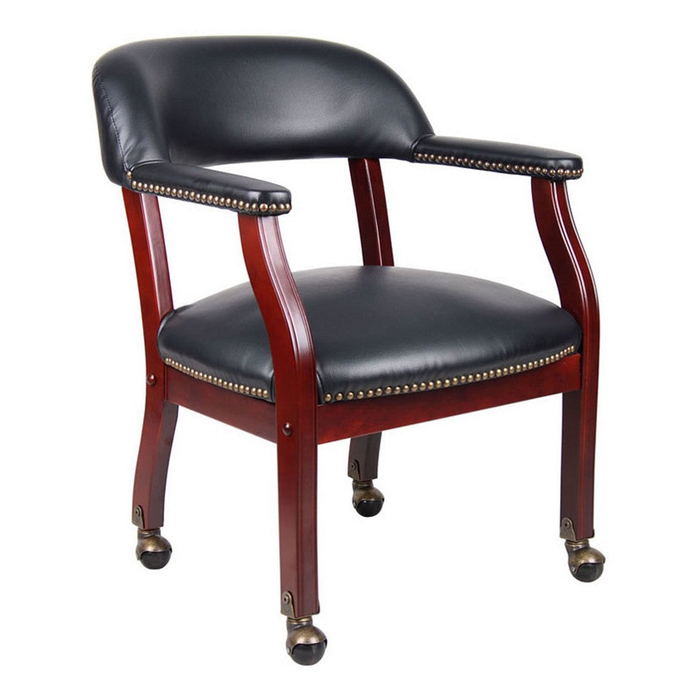 Anna Captain Chair | Brass Rivet Trim | Hooded Wheels | Black Caressoft BM340718