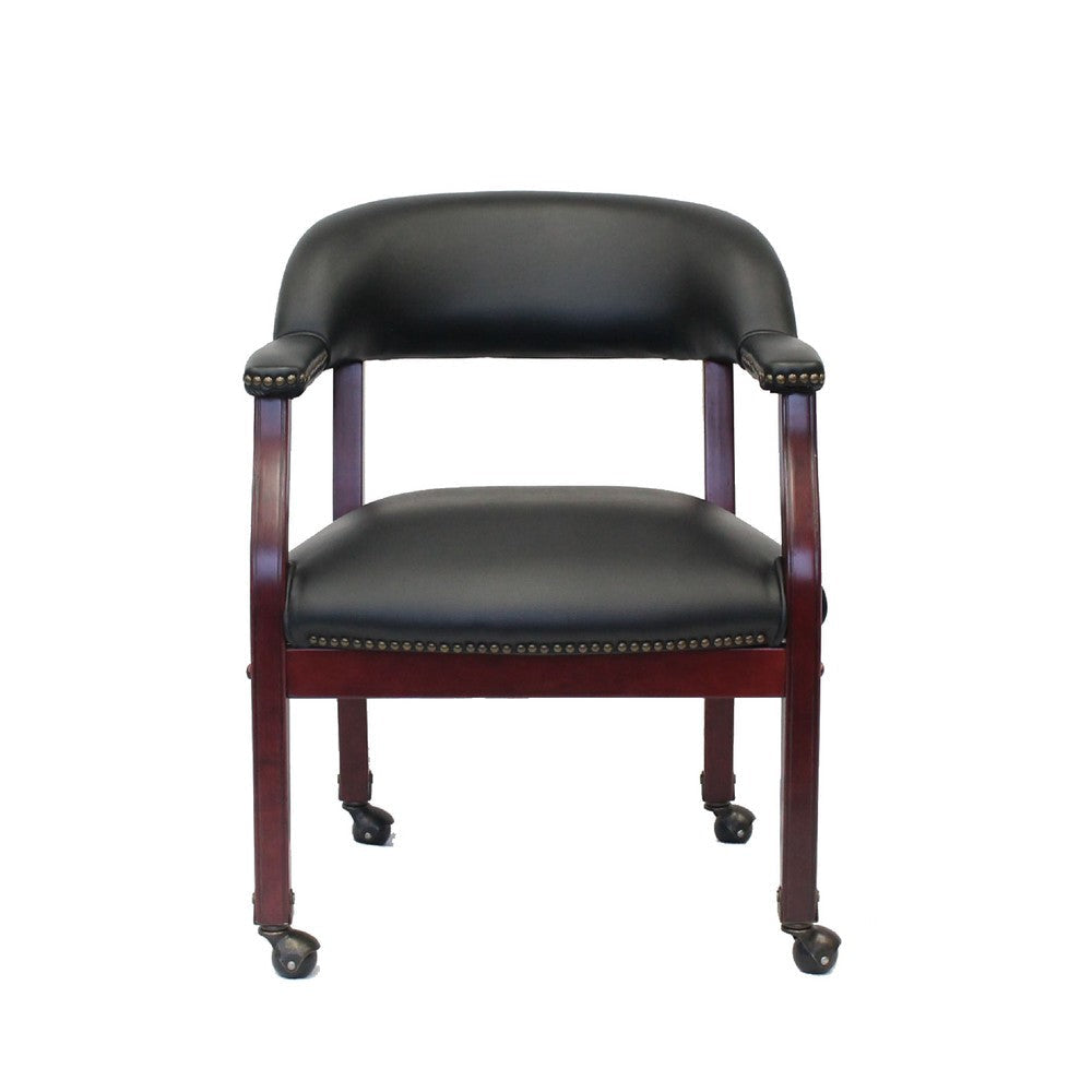 Anna Captain Chair | Brass Rivet Trim | Hooded Wheels | Black Caressoft BM340718