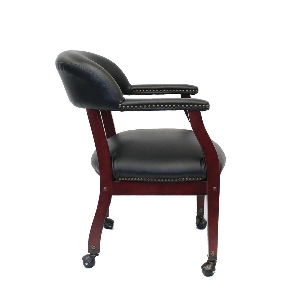 Anna Captain Chair | Brass Rivet Trim | Hooded Wheels | Black Caressoft BM340718