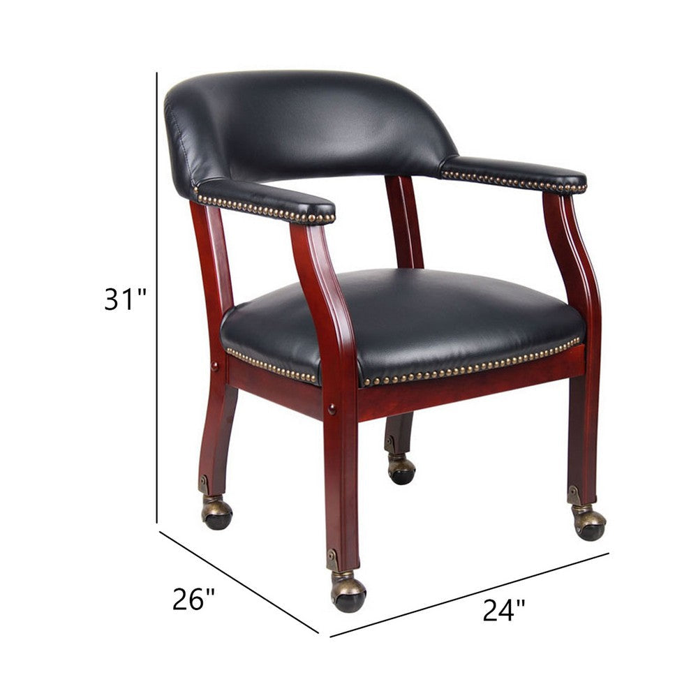 Anna Captain Chair | Brass Rivet Trim | Hooded Wheels | Black Caressoft BM340718
