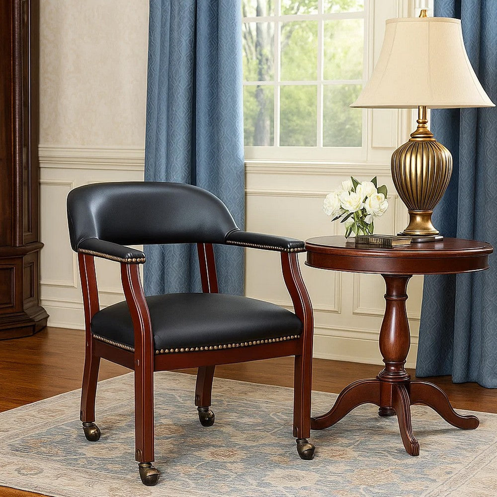 Anna Captain Chair | Brass Rivet Trim | Hooded Wheels | Black Caressoft BM340718