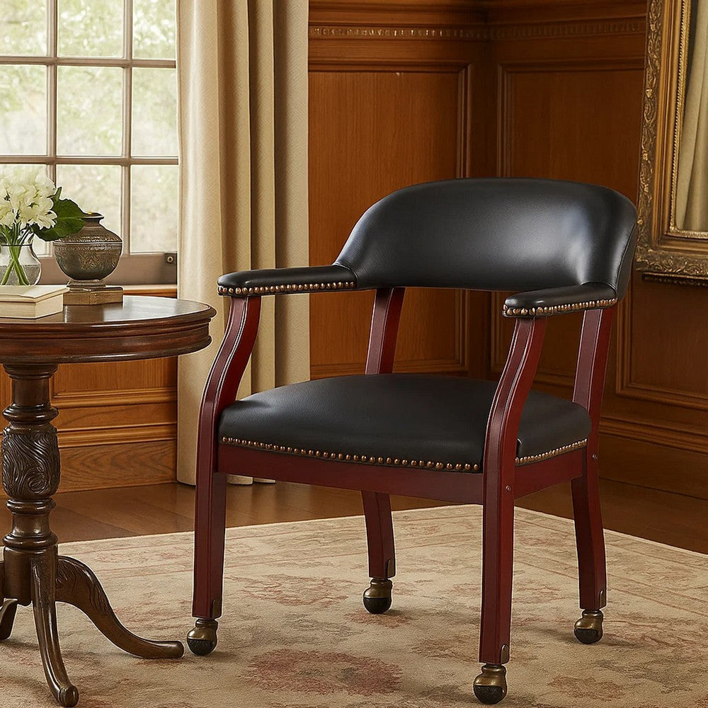 Anna Captain Chair | Brass Rivet Trim | Hooded Wheels | Black Caressoft