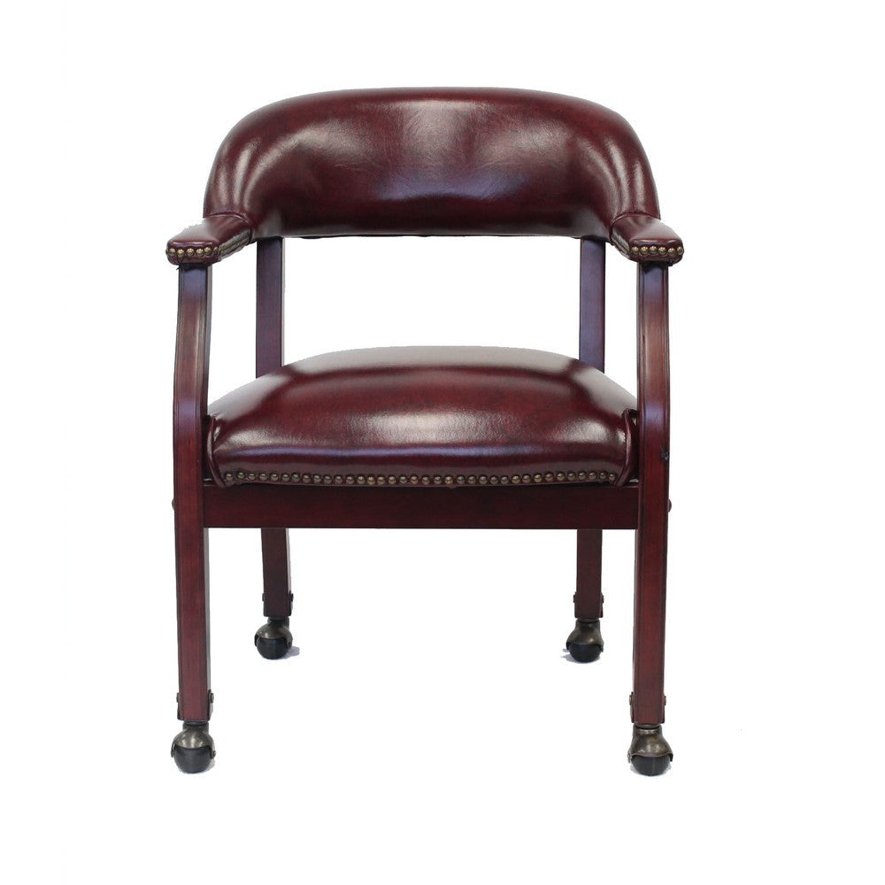 Anna Captain Chair | Nailhead Trim | Hooded Wheel | Burgundy Oxblood Vinyl BM340719