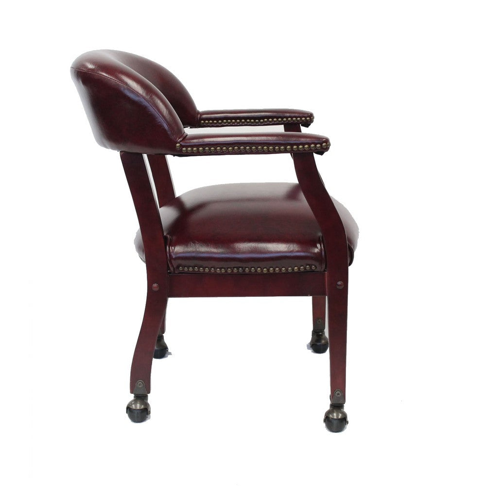 Anna Captain Chair | Nailhead Trim | Hooded Wheel | Burgundy Oxblood Vinyl BM340719