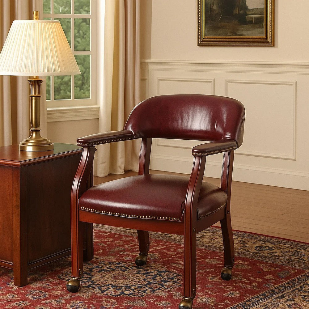 Anna Captain Chair | Nailhead Trim | Hooded Wheel | Burgundy Oxblood Vinyl BM340719