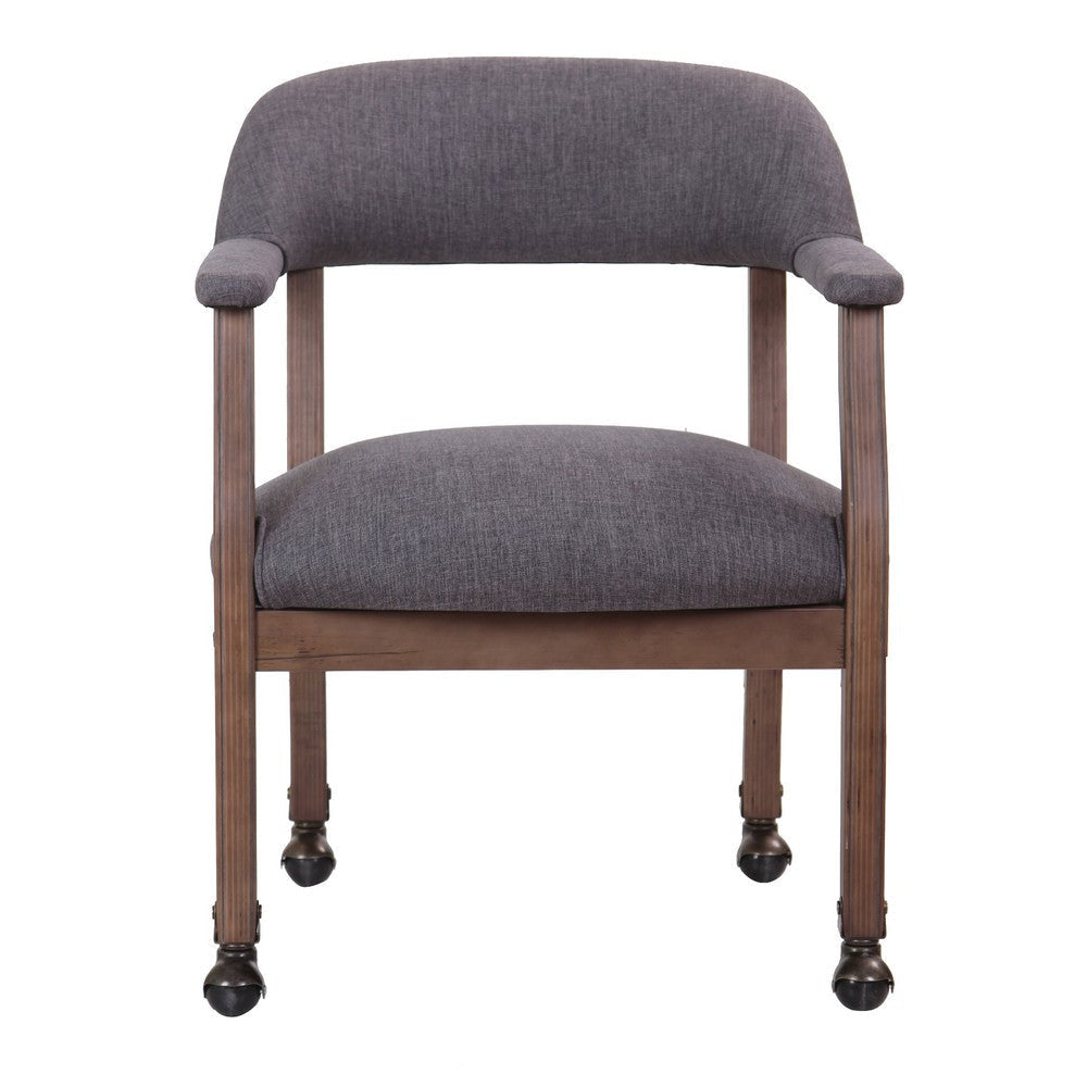 Anna Captain Chair | Driftwood Finish | Hooded Brass Casters | Gray Linen BM340720