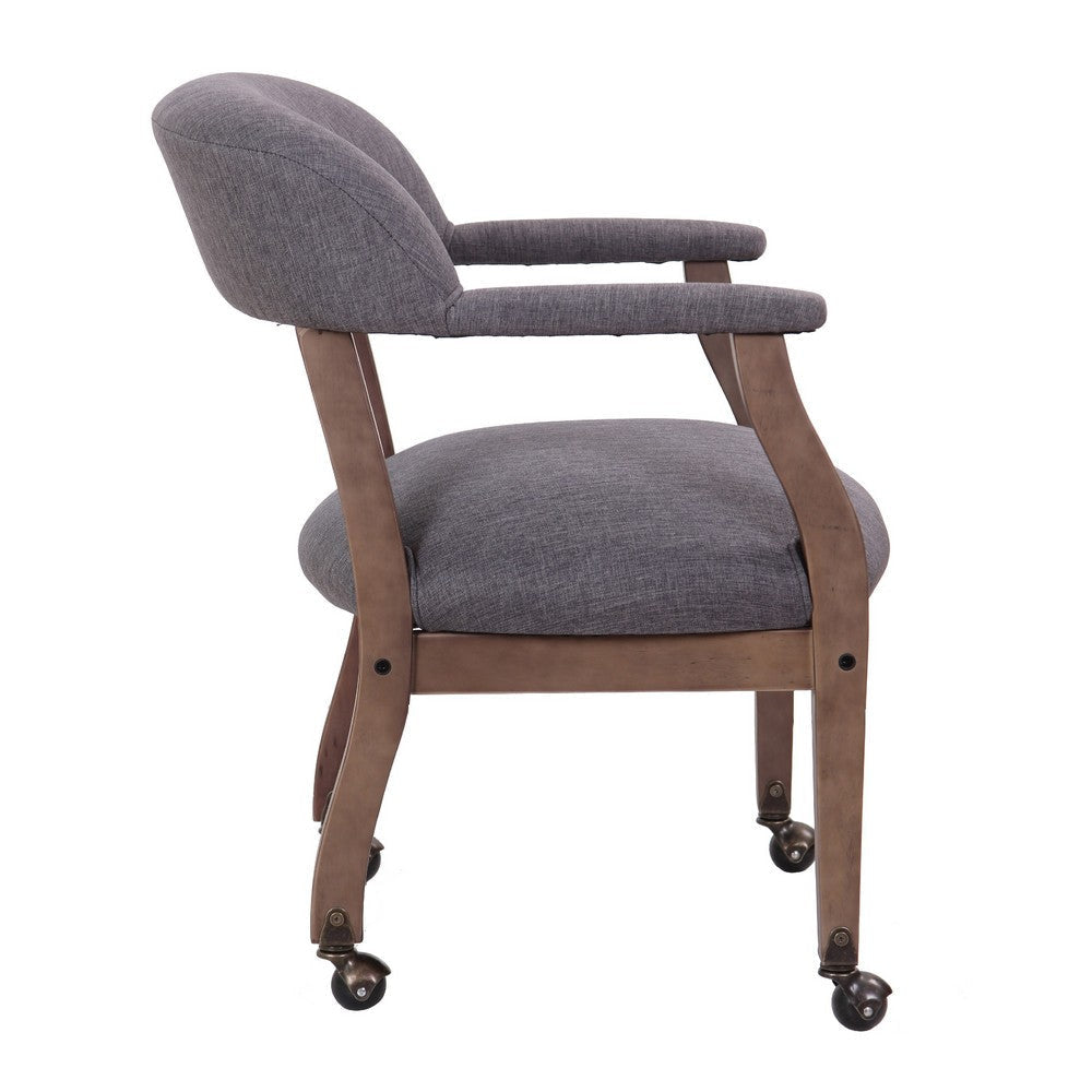 Anna Captain Chair | Driftwood Finish | Hooded Brass Casters | Gray Linen BM340720