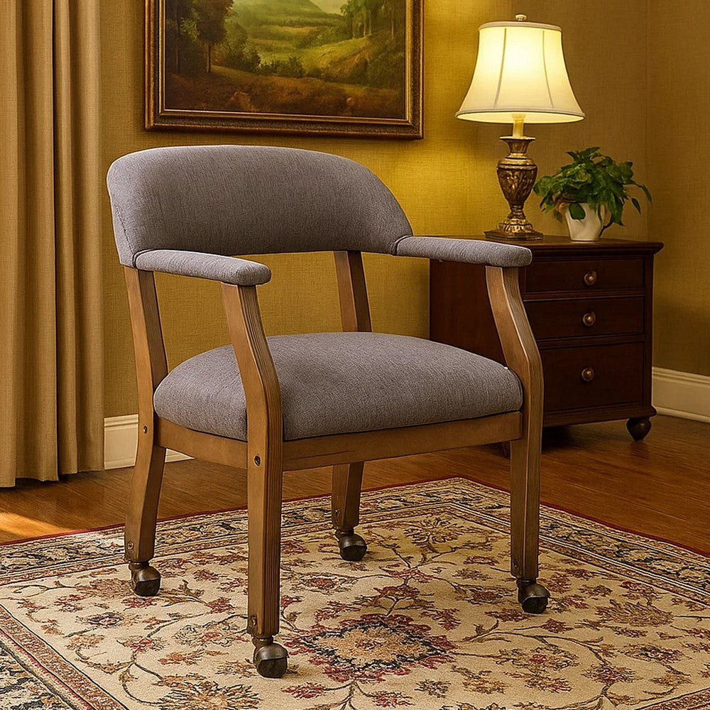 Anna Captain Chair | Driftwood Finish | Hooded Brass Casters | Gray Linen BM340720