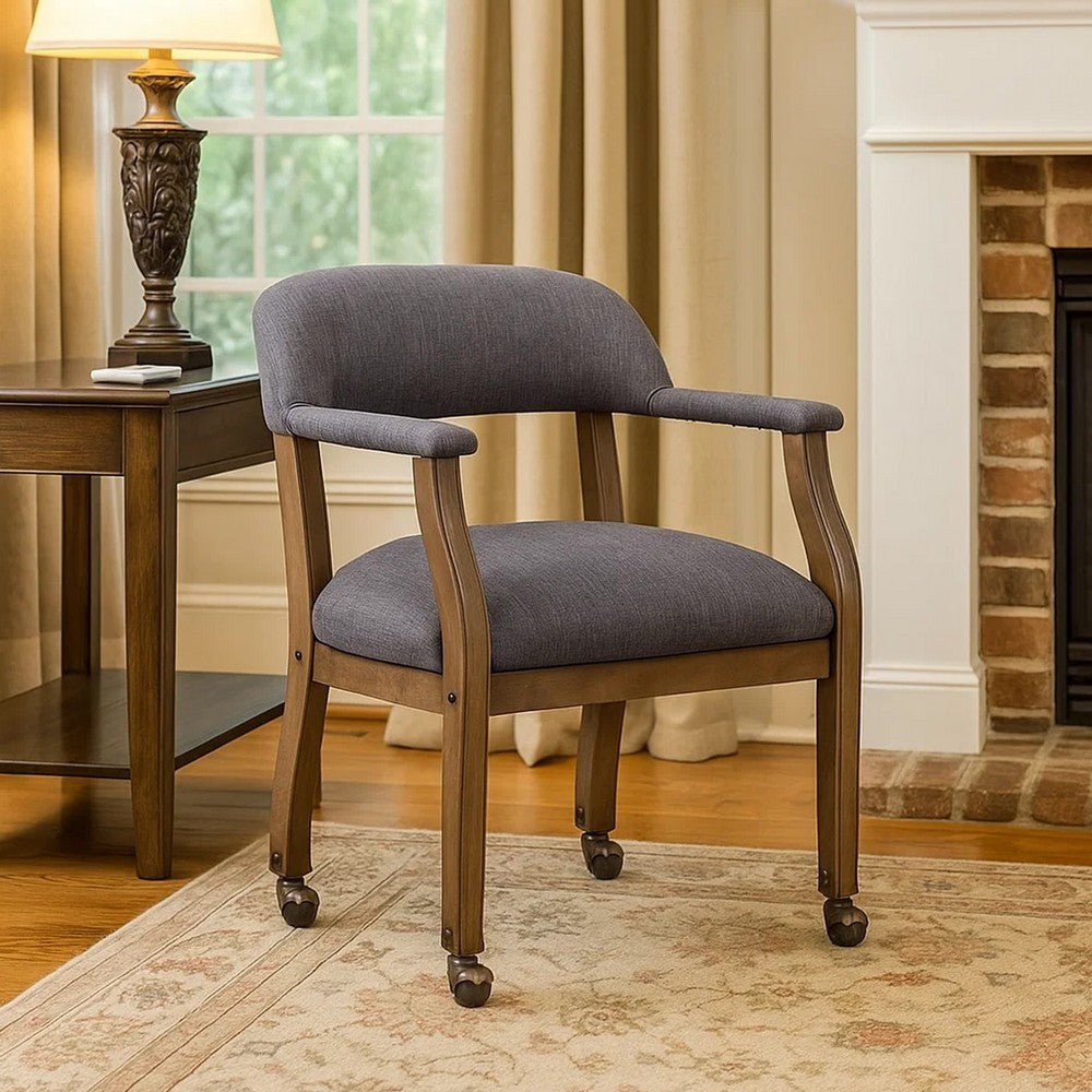 Anna Captain Chair | Driftwood Finish | Hooded Brass Casters | Gray Linen BM340720
