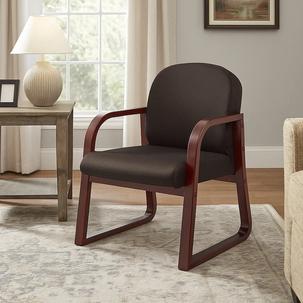 Cain Guest Chair w Molded Mahogany Wood Frame | Black Task Fabric BM340721