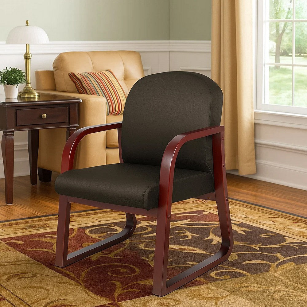 Cain Guest Chair w Molded Mahogany Wood Frame | Black Task Fabric