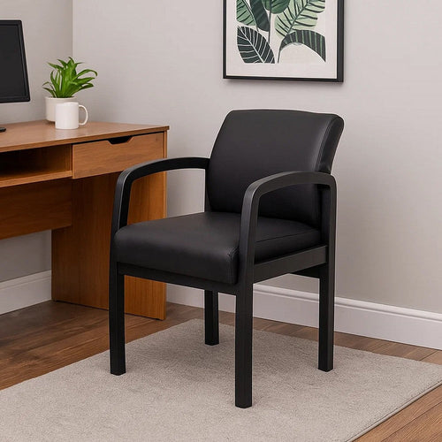 Gary NTR Guest Chair w Black Wood Frame | Black Antimicrobial Vinyl BM340722