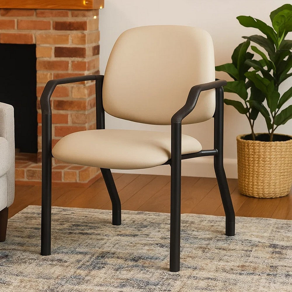 Theo Guest Chair w Modern Steel Frame | Beige Antimicrobial Vinyl BM340724