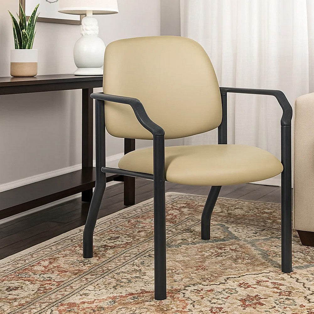 Theo Guest Chair w Modern Steel Frame | Beige Antimicrobial Vinyl