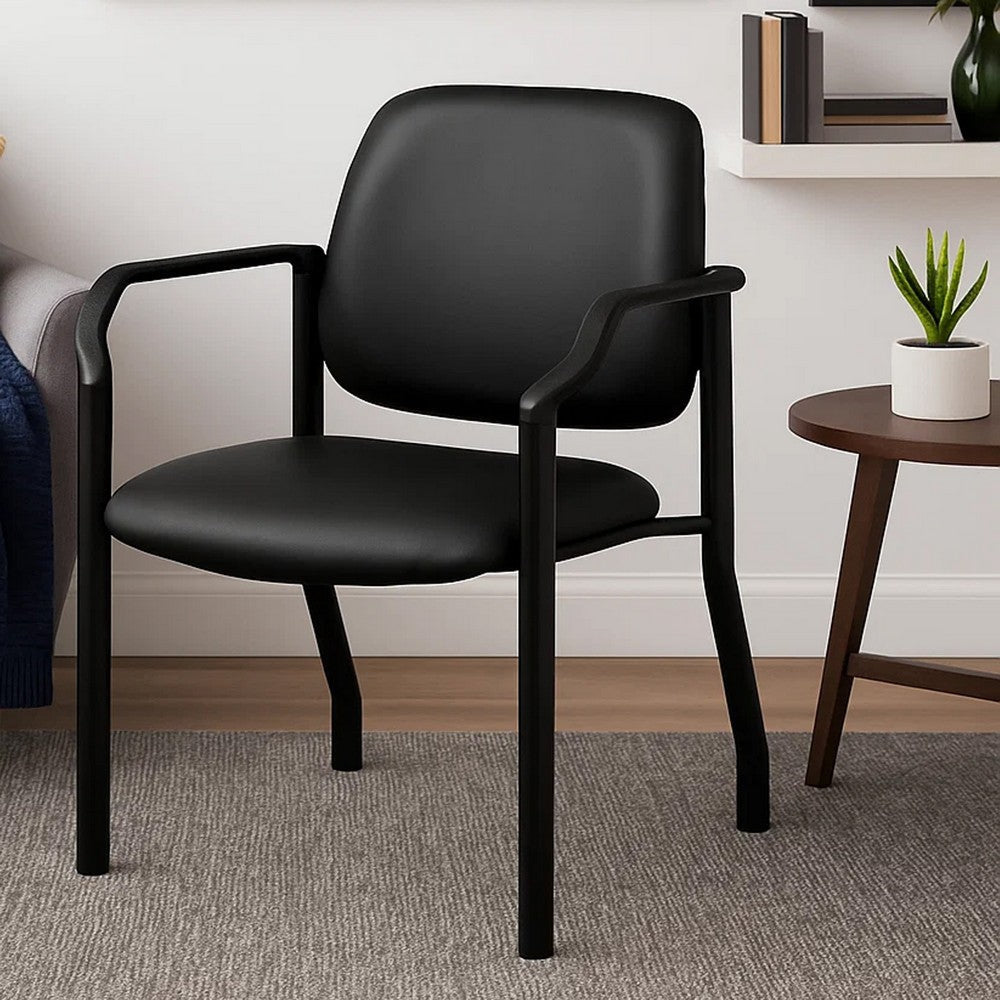 Theo Guest Chair w Modern Steel Frame | Black Antimicrobial Vinyl BM340726