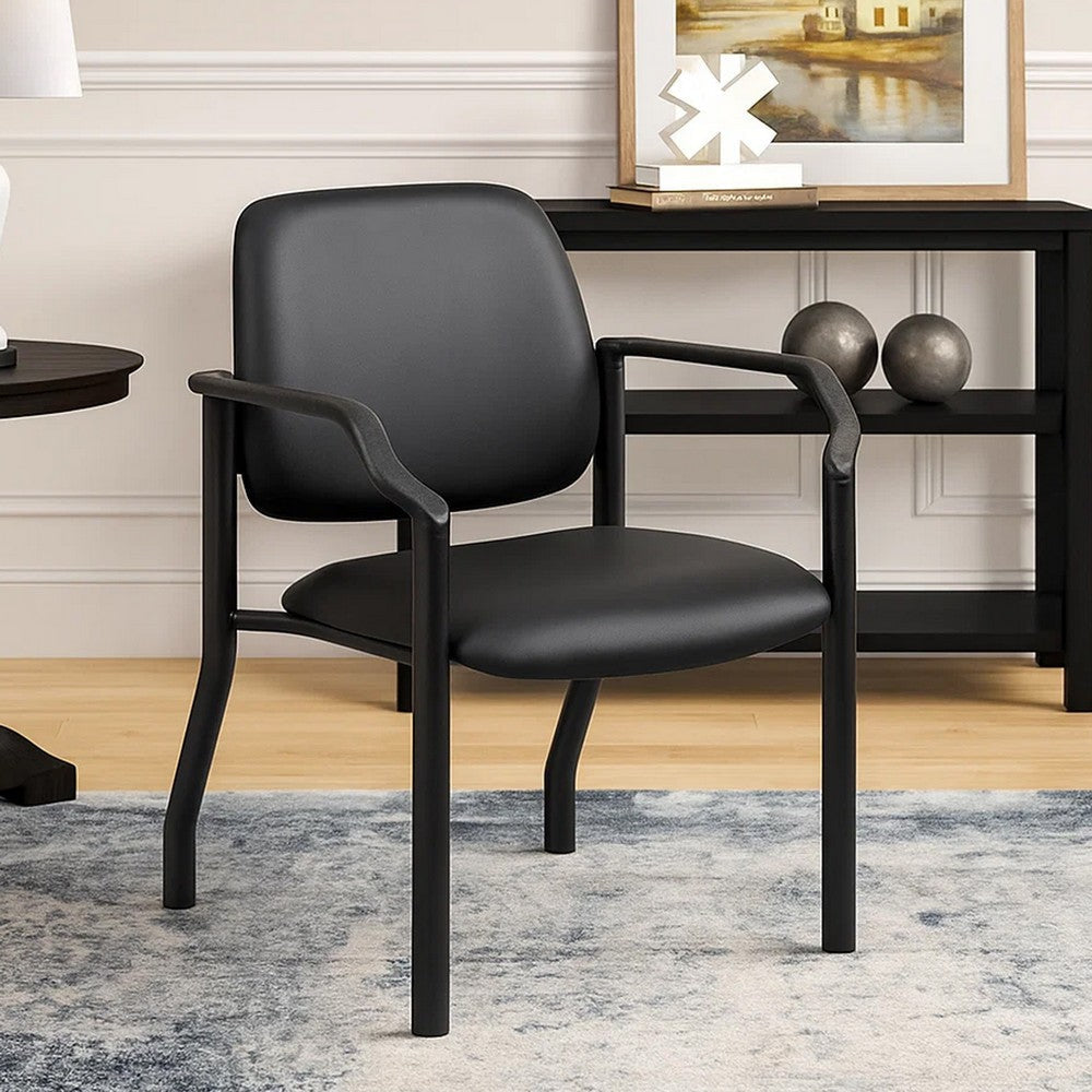 Theo Guest Chair w Modern Steel Frame | Black Antimicrobial Vinyl
