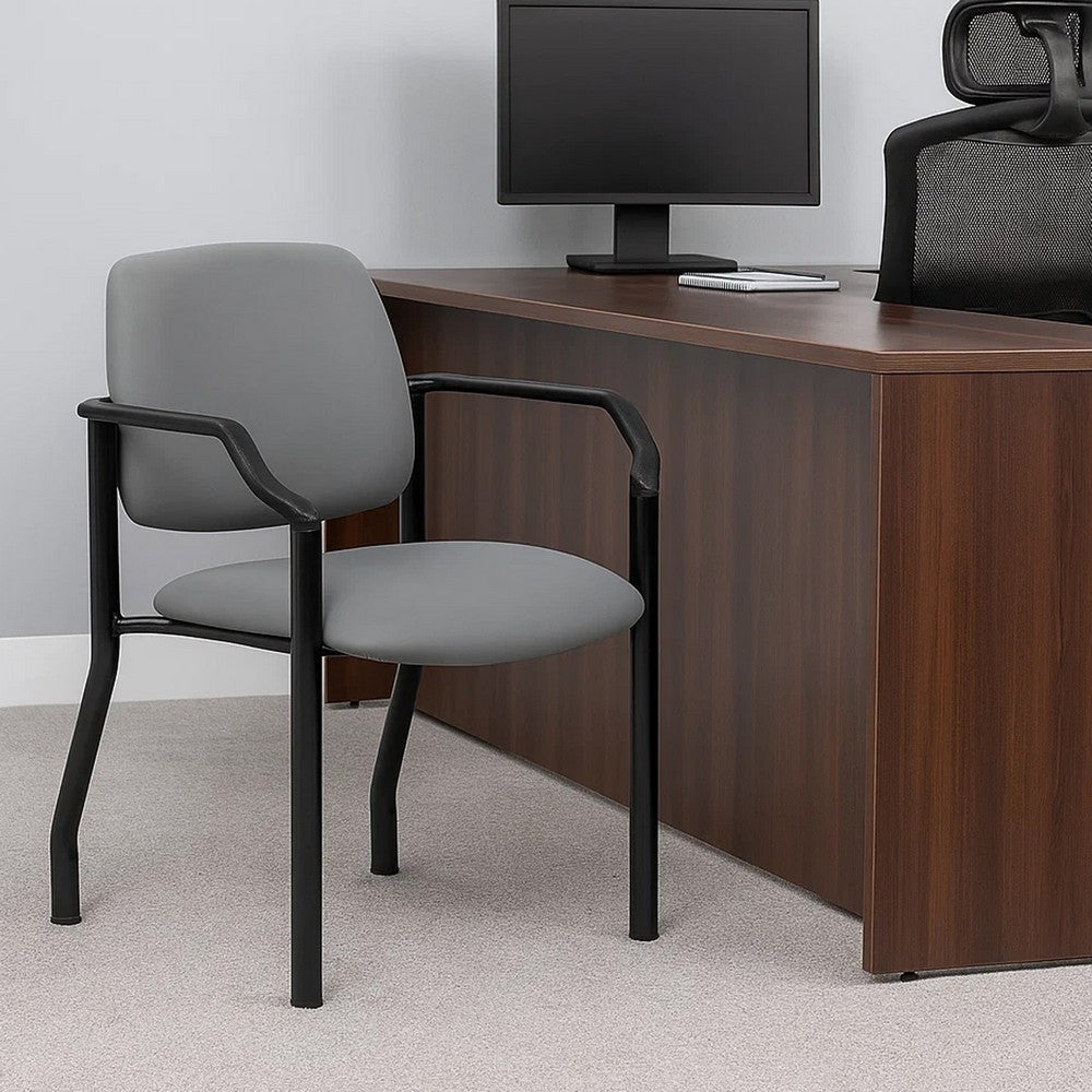 Theo Guest Chair w Modern Steel Frame | Gray Antimicrobial Vinyl