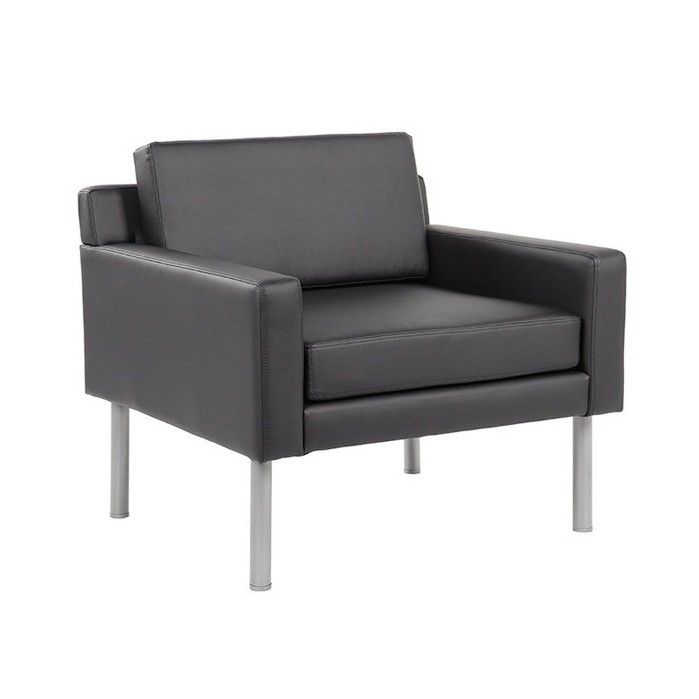 Sia Oversized Lounge Chair | Black Antimicrobial Vinyl | Nickel Legs BM340730