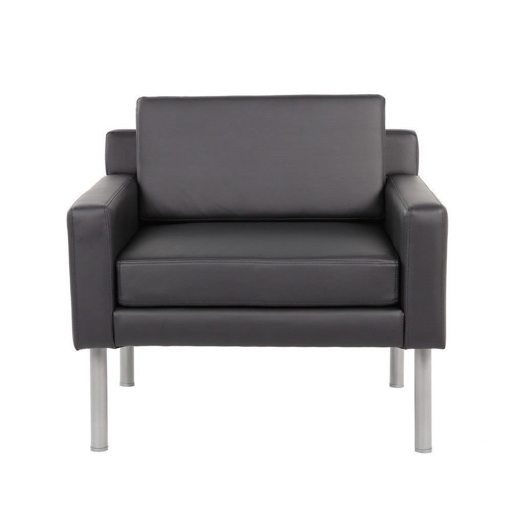Sia Oversized Lounge Chair | Black Antimicrobial Vinyl | Nickel Legs BM340730