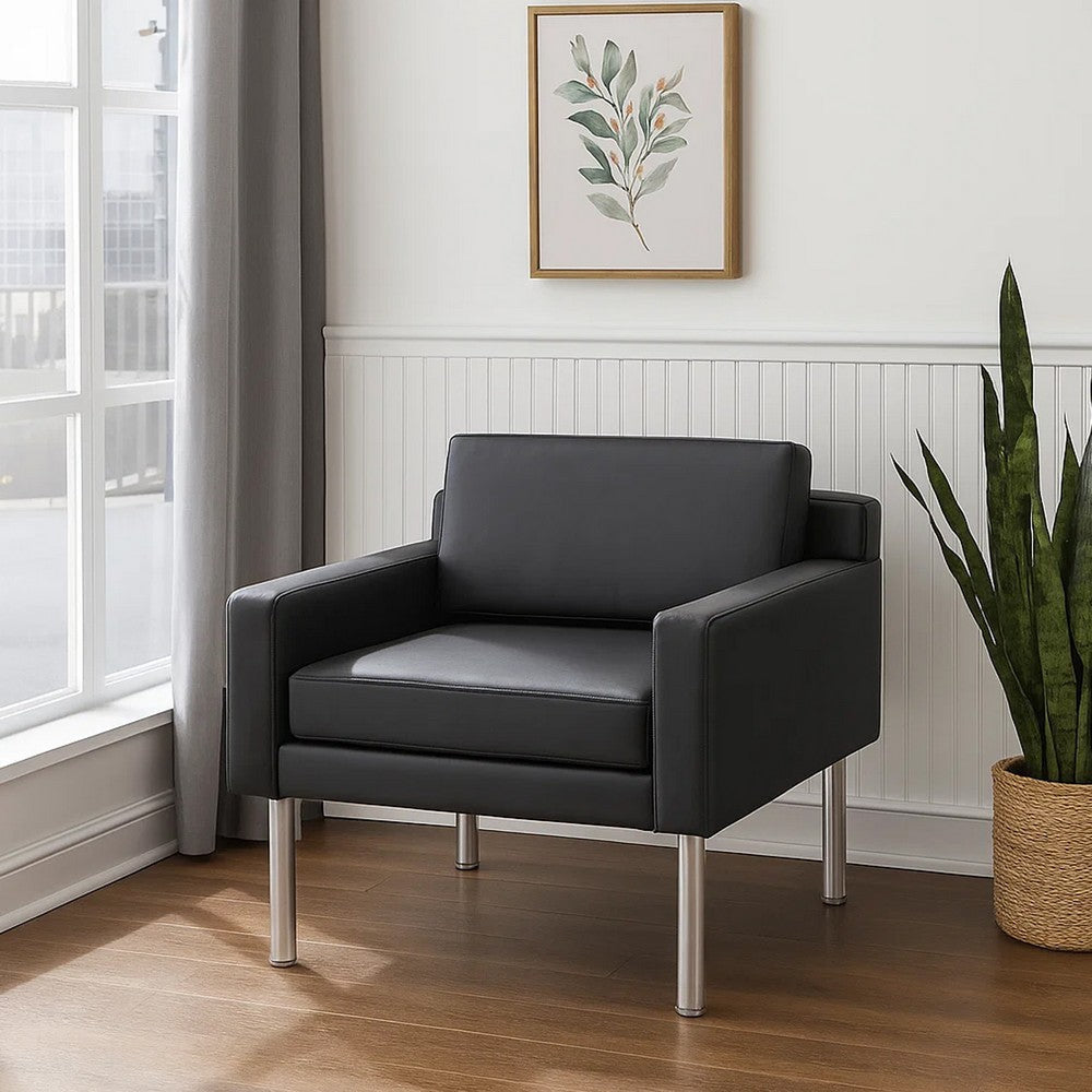 Sia Oversized Lounge Chair | Black Antimicrobial Vinyl | Nickel Legs