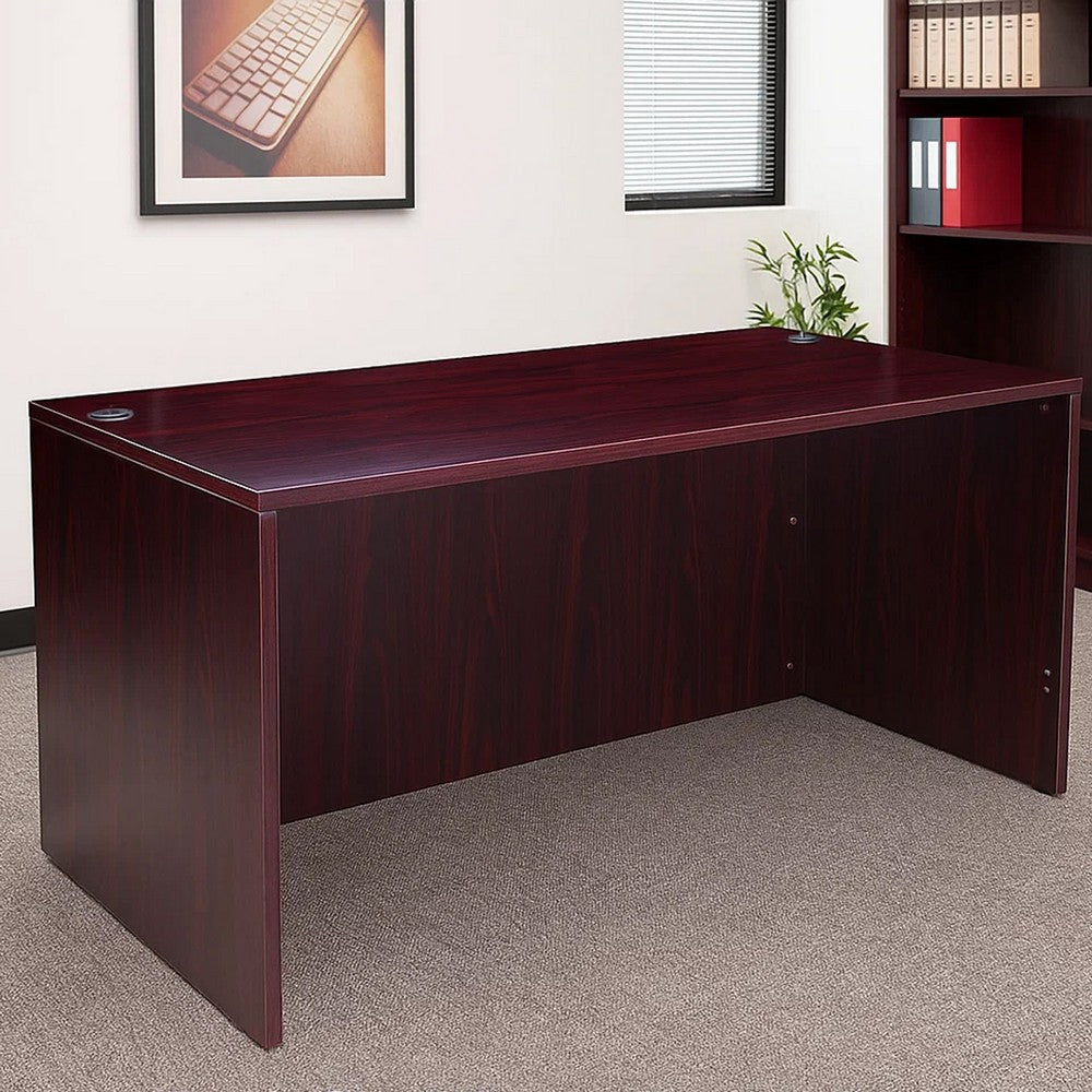 Nea Desk Shell | 71" Reception Top | Panel Legs | Mahogany Red Wood