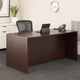 Nea Desk Shell | 71" Reception Top | Panel Legs | Mocha Brown Wood
