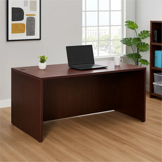 Nea Desk Shell | 66’’ Workstation Top | Panel Legs | Mahogany Red Wood BM340735
