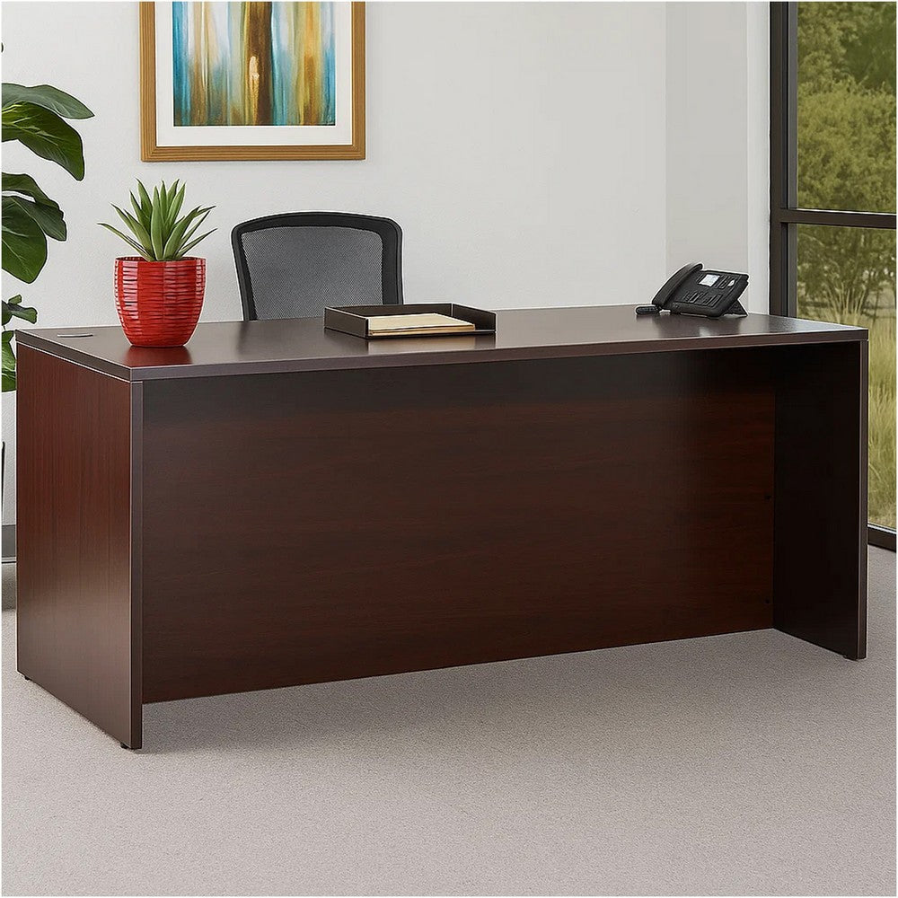 Nea Desk Shell | 66’’ Workstation Top | Panel Legs | Mocha Brown Wood BM340736